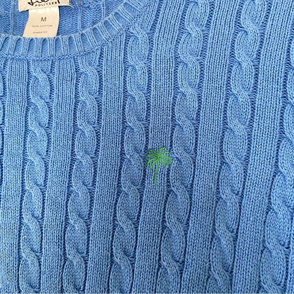 VTG Lilly Pulitzer Cable Knit Crew Neck Sweater Size Medium Blue Preppy Tennis - Picture 5 of 13